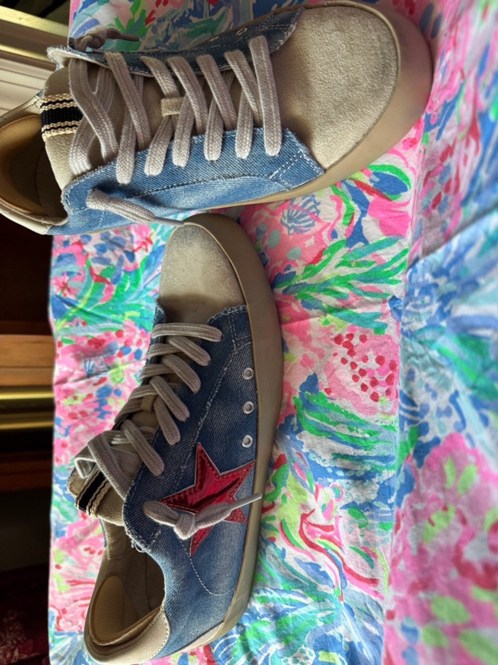 ShuShop Denim Sneakers with Red Star Accent